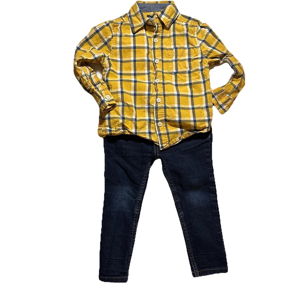 OshKosh Toddler Boys 2T Plaid Shirt & 24M Dark‎ Wash Jeans Outfit Set